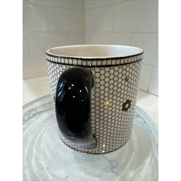 Anthropologie Mosaic Letter Initial H Mug Gold White Black - Picture 3 of 10